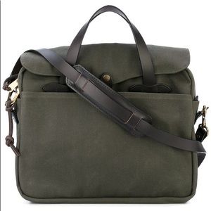 Filson Olive Green Canvas Briefcase with Dark Brown Leather Trim
